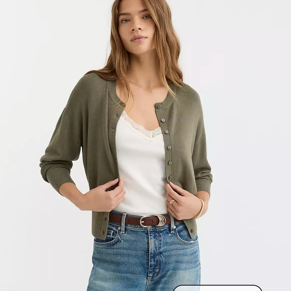 LOFT Olive Green Button-Up Cardigan